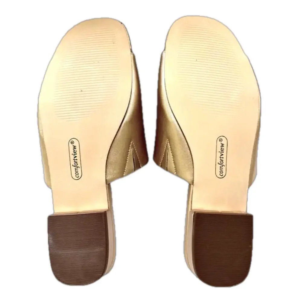 Comfort View Sola Gold Size 9 Mules Slip On Metallic Slides Flats EUC